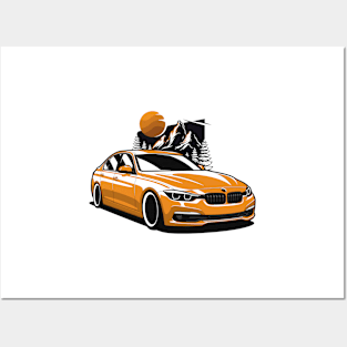 Yellow Orange F30 Sedan Mountains Posters and Art